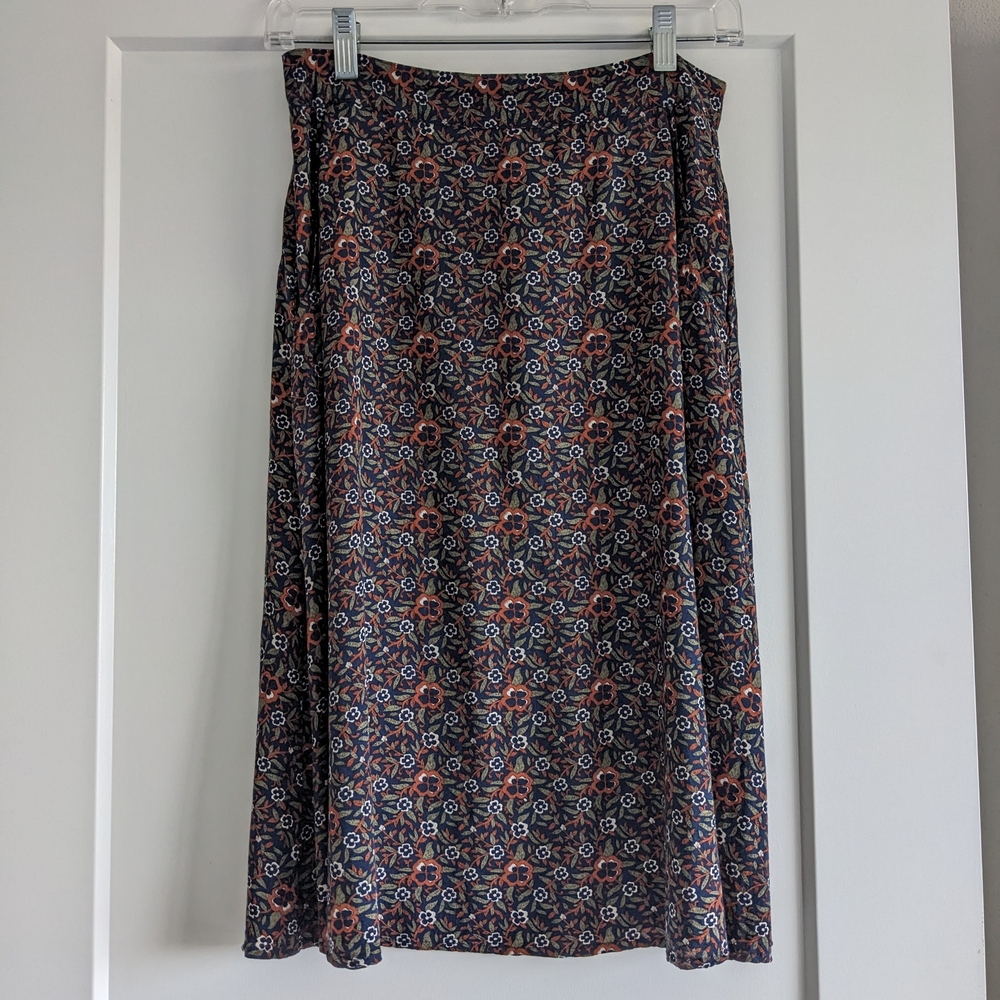 Floral A-Line Midi Skirt in Navy and Rust